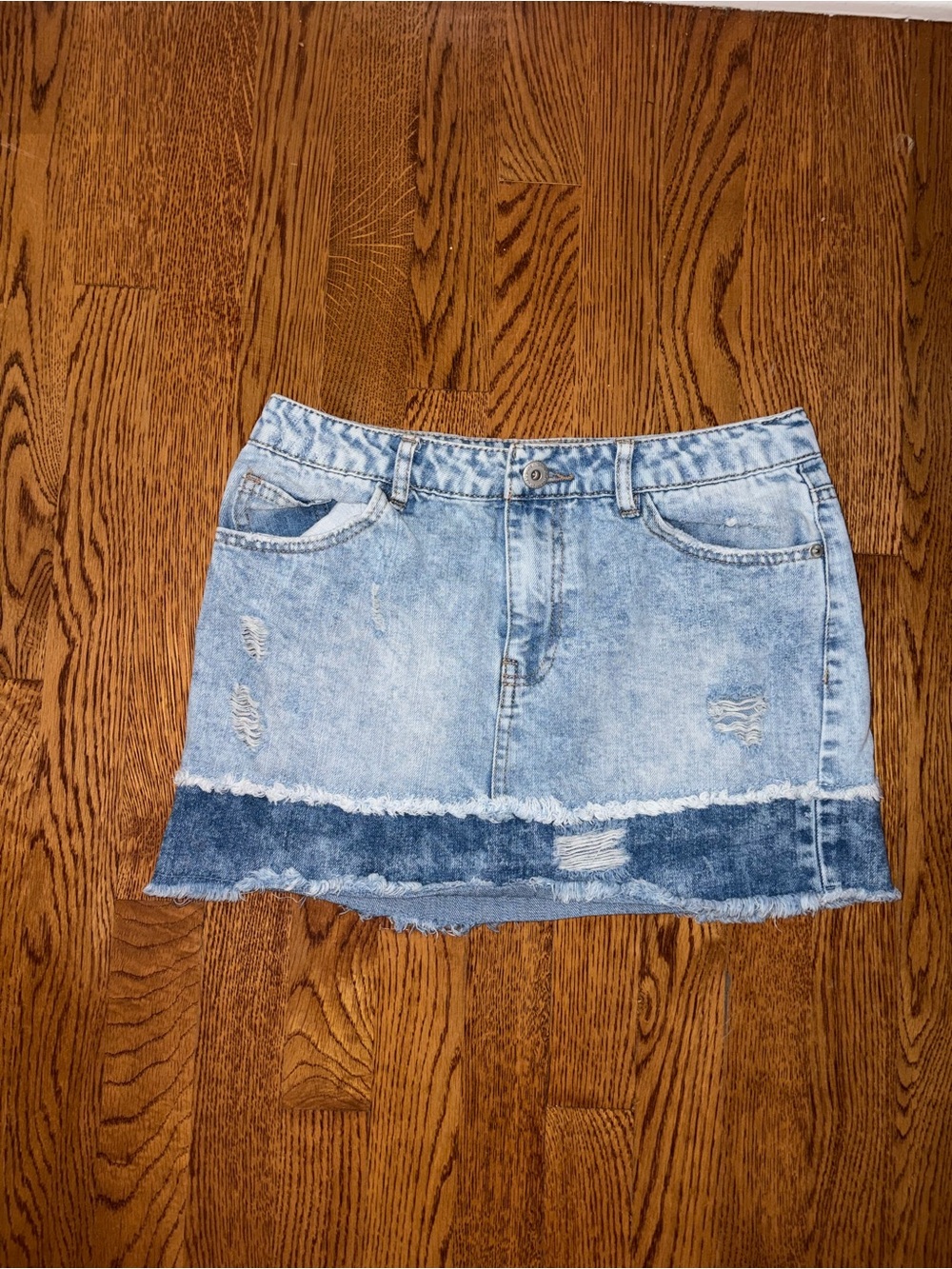 Denim Mini Skirt - Two-Tone Light Blue